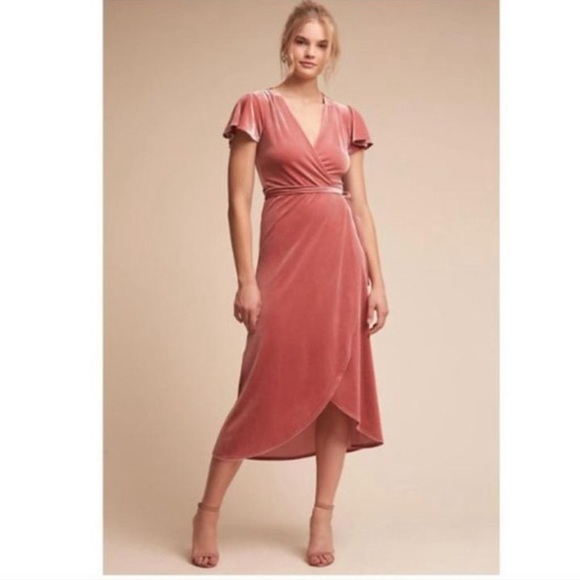 BHLDN Thrive Pink Velvet Wrap Dress Size M - Picture 1 of 7